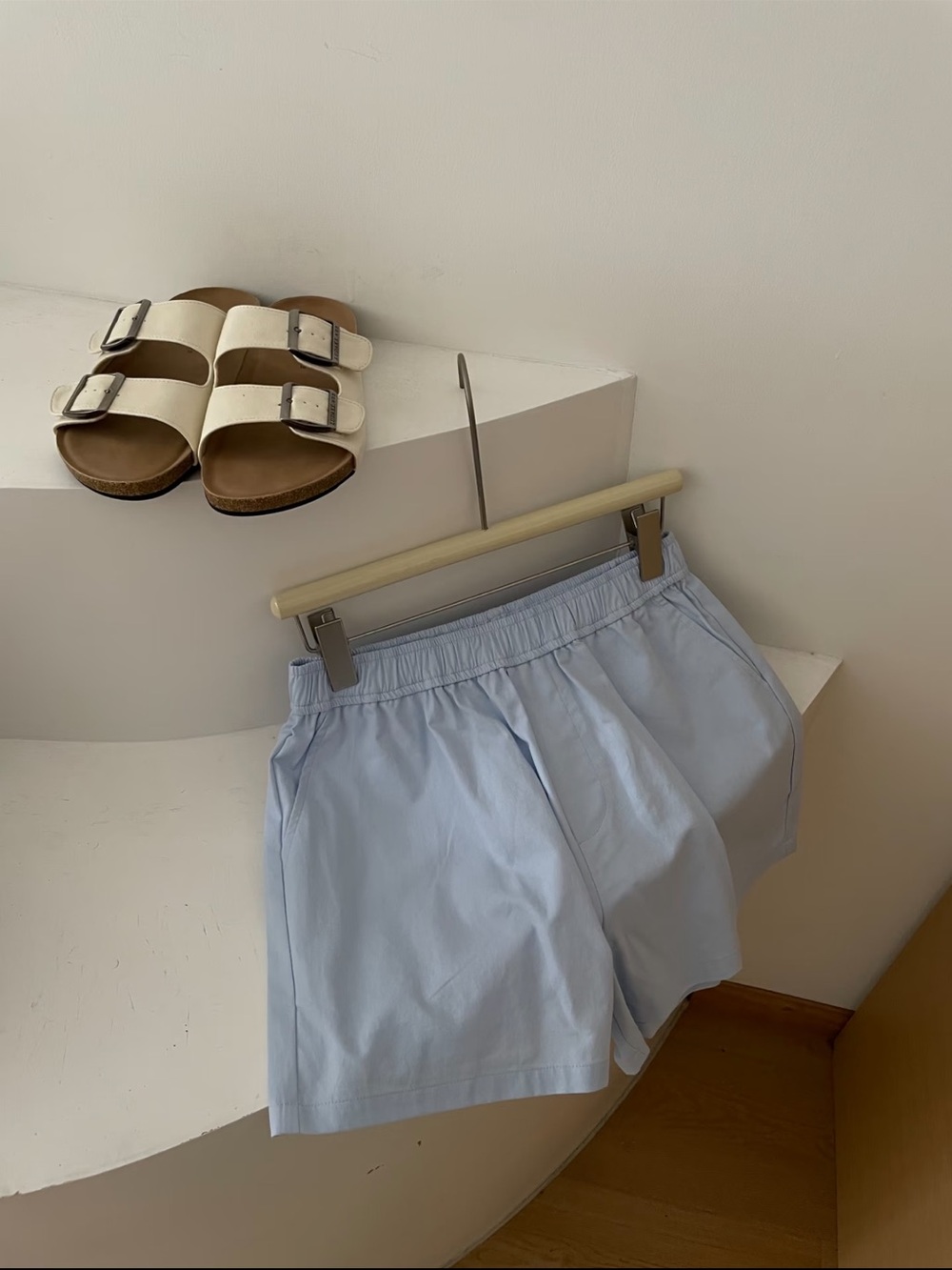 Korean EGG Light Blue Women's Elastic Waist Shorts